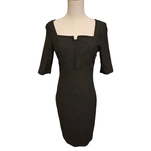 Betabrand Gray White Pinstripe Executive Pencil Dress Fitted 3/4 Sleeve Medium - Picture 1 of 9